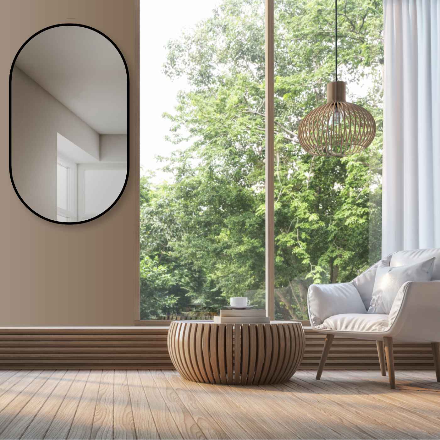 Design Dekor Wandspiegel oval mit Schwarz Metall RAHMEN ohne Beleuchtung