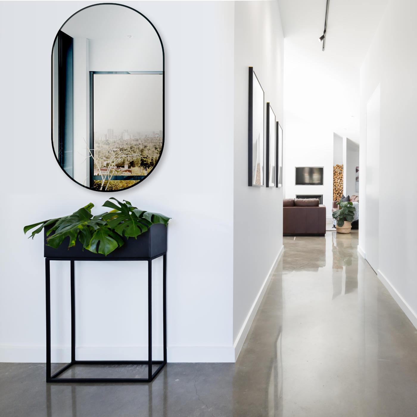 Design Dekor Wandspiegel oval mit Schwarz Metall RAHMEN ohne Beleuchtung