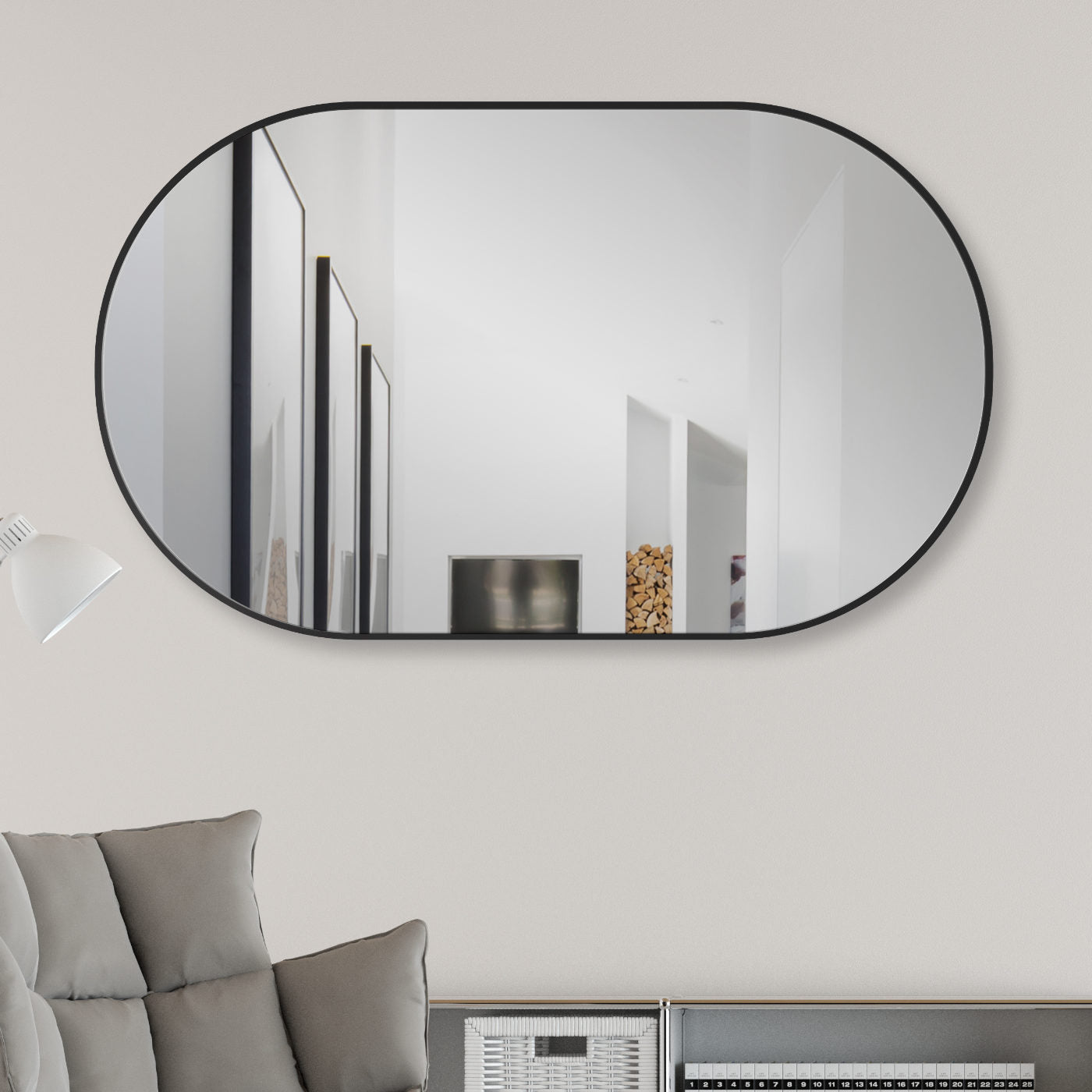 Design Dekor Wandspiegel oval mit Schwarz Metall RAHMEN ohne Beleuchtung