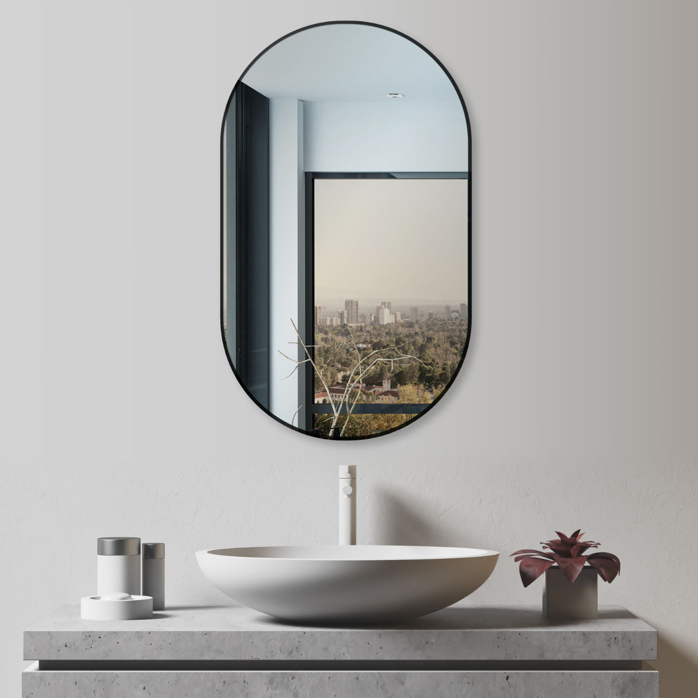 Design Dekor Wandspiegel oval mit Schwarz Metall RAHMEN ohne Beleuchtung