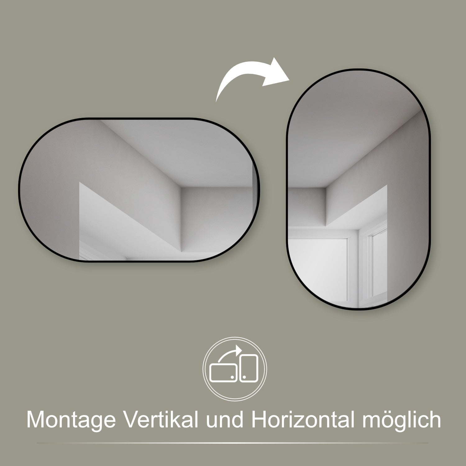 Design Dekor Wandspiegel oval mit Schwarz Metall RAHMEN ohne Beleuchtung