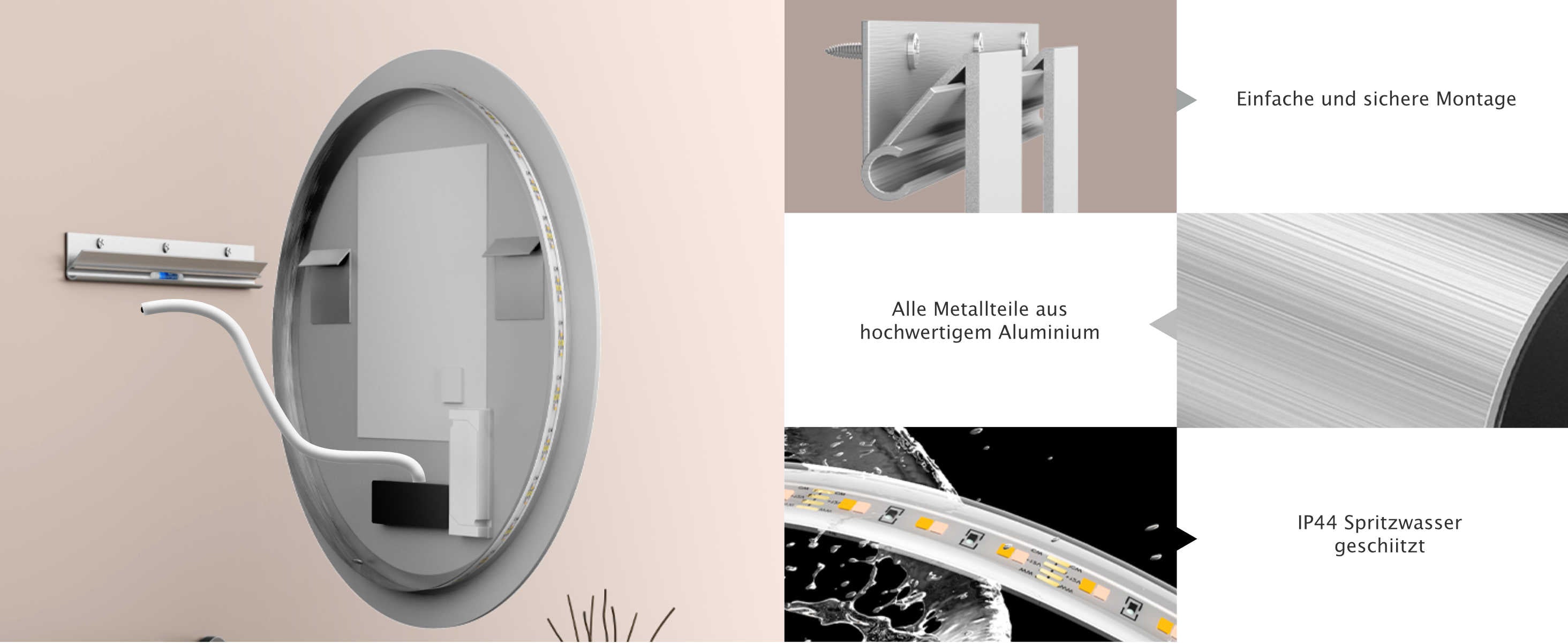 LED Badspiegel, design runder Badspiegel, Badspiegel mit led Beleuchtung