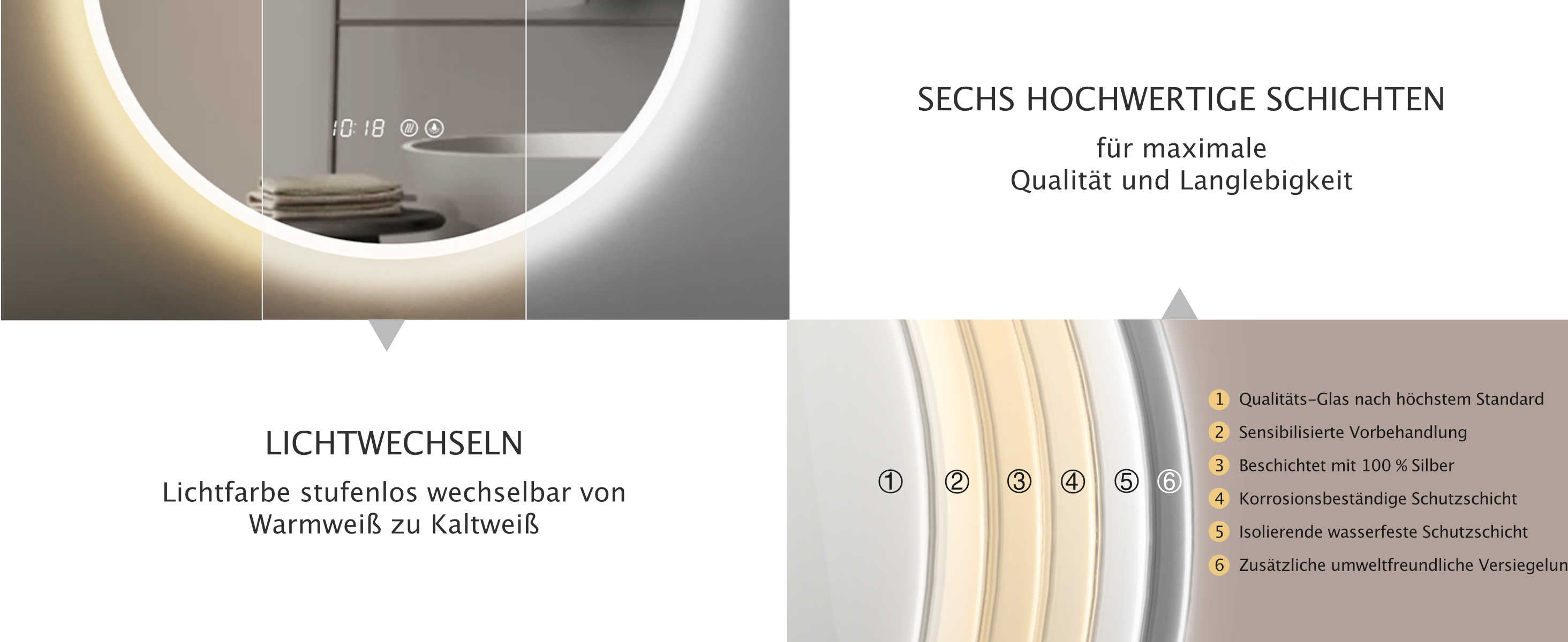 LED Badspiegel, design runder Badspiegel, Badspiegel mit led Beleuchtung
