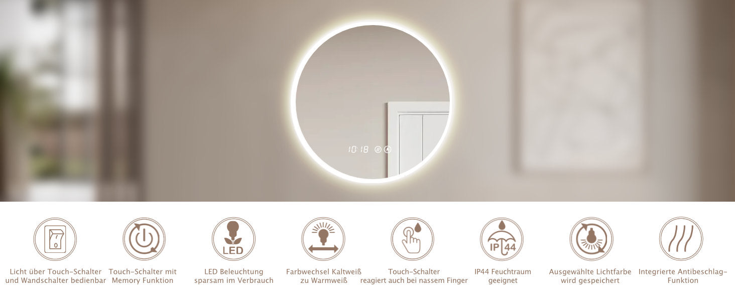 LED Badspiegel, design runder Badspiegel, Badspiegel mit led Beleuchtung