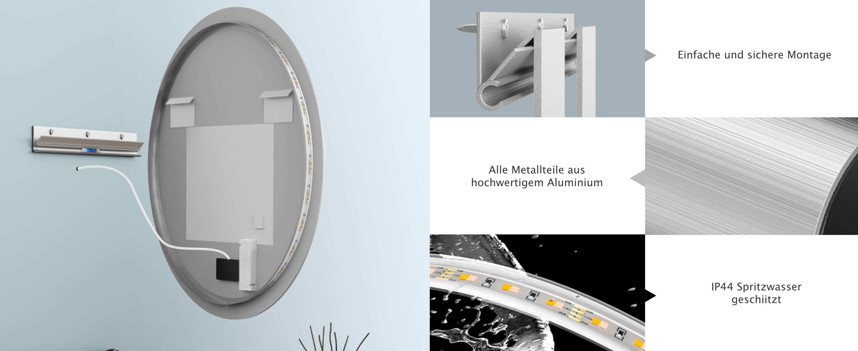 LED Badspiegel, design runder Badspiegel, Badspiegel mit led Beleuchtung