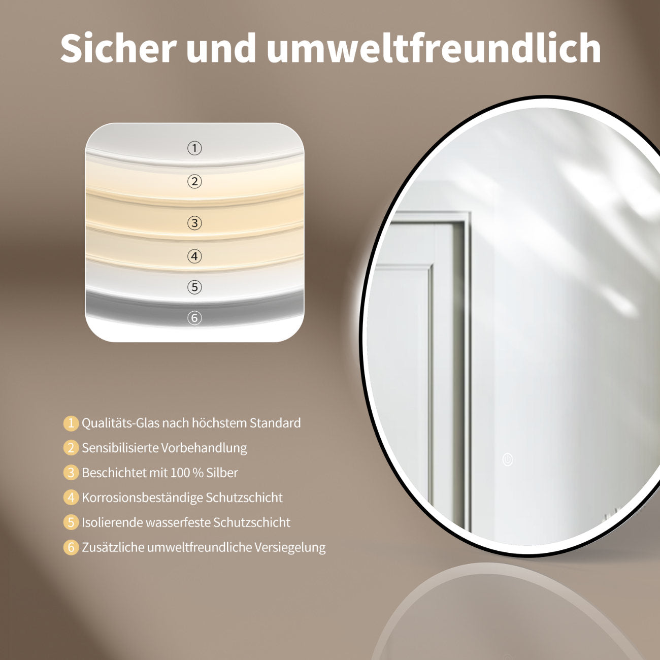 LED Rundspiegel für Badezimmer mit Schwarz Rahmen, Lichtwechsel