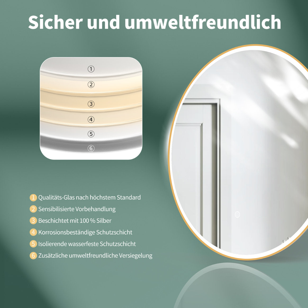 LED Rundspiegel für Badezimmer mit Gold Rahmen, Lichtwechsel