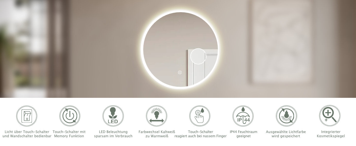 LED Badspiegel, design runder Badspiegel, Badspiegel mit led Beleuchtung