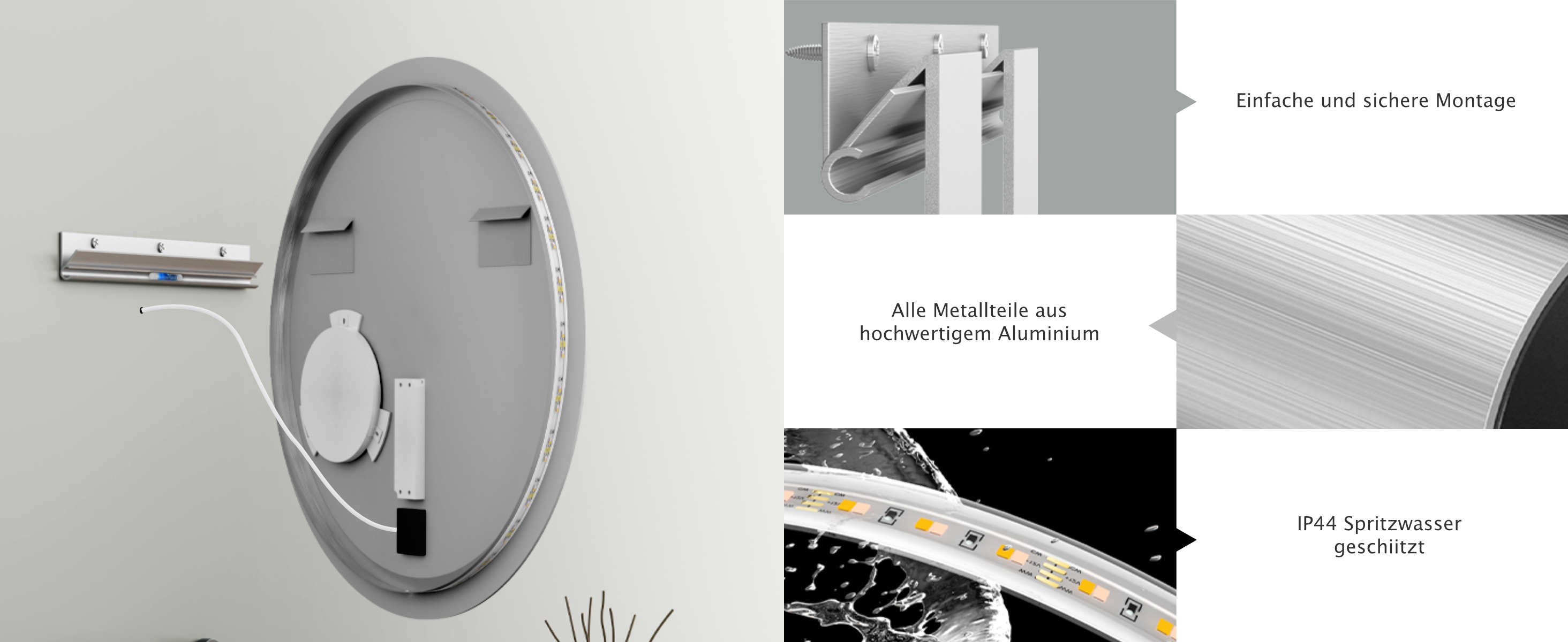 LED Badspiegel, design runder Badspiegel, Badspiegel mit led Beleuchtung
