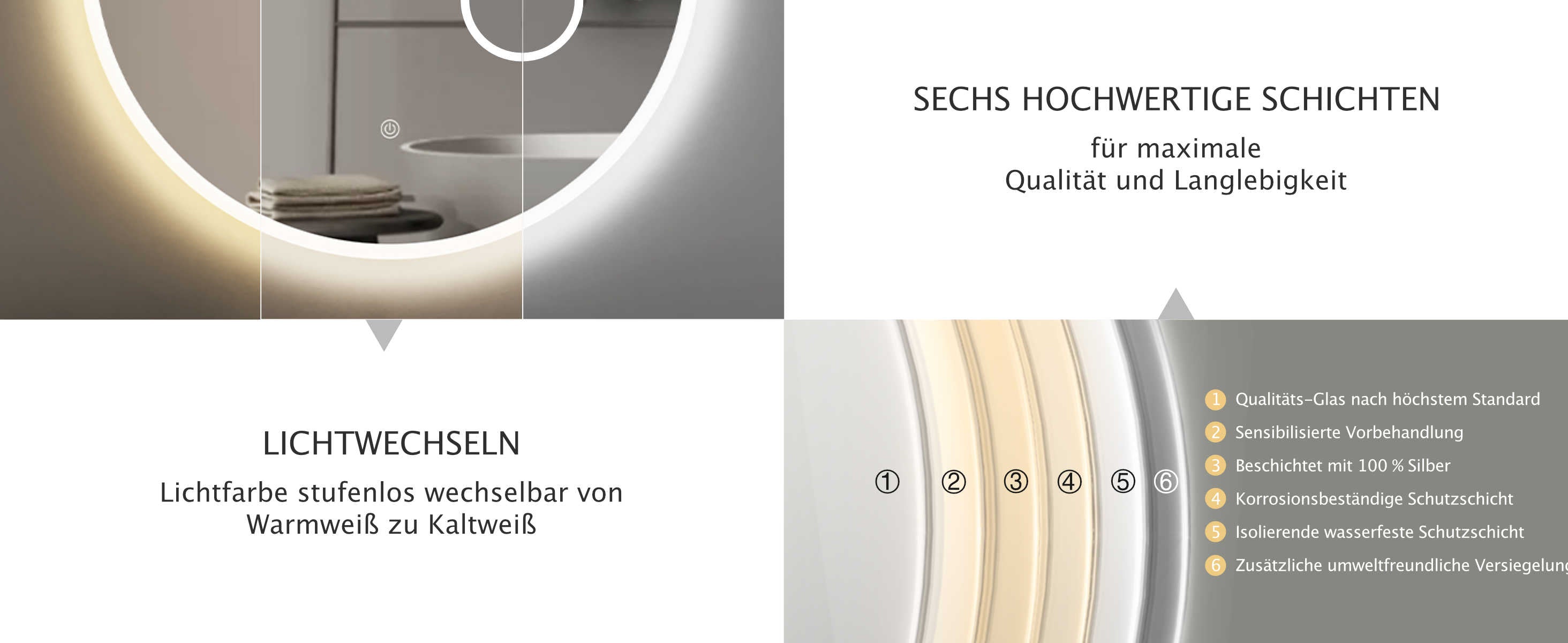 LED Badspiegel, design runder Badspiegel, Badspiegel mit led Beleuchtung