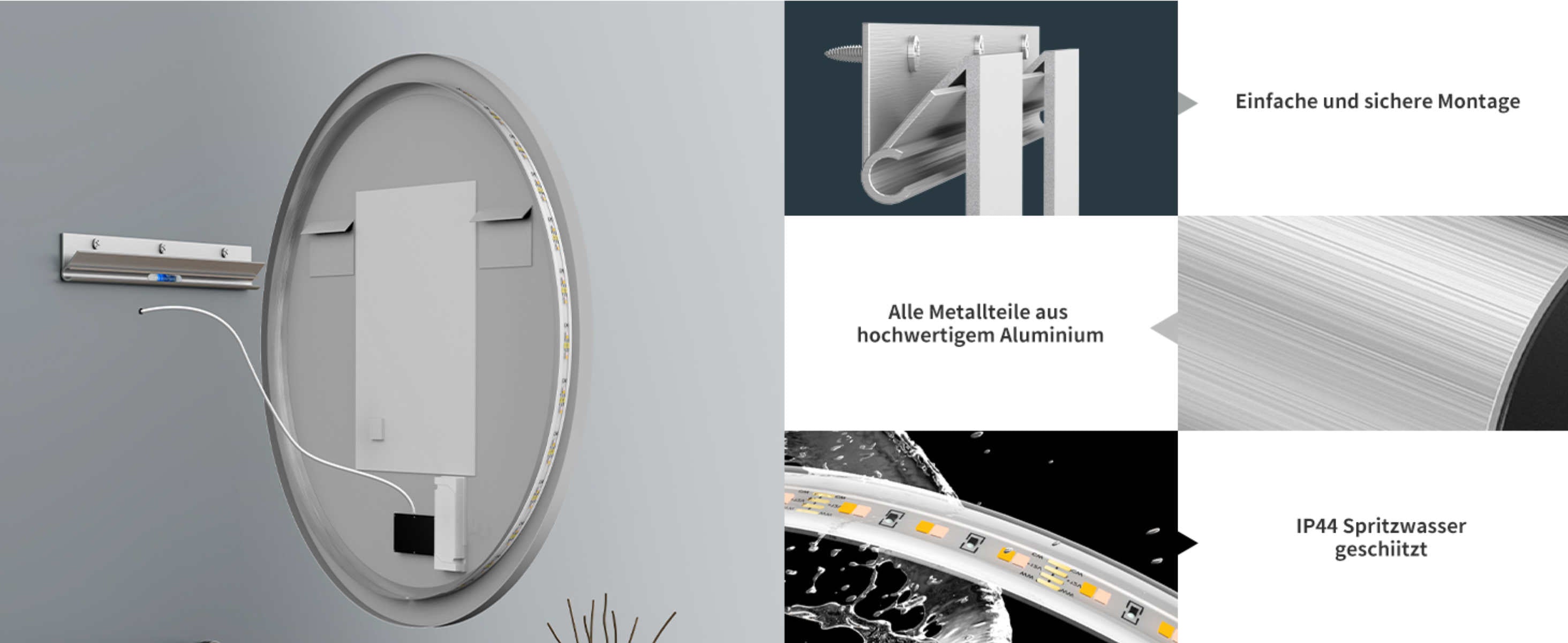 LED Badspiegel, design runder Badspiegel, Badspiegel mit led Beleuchtung