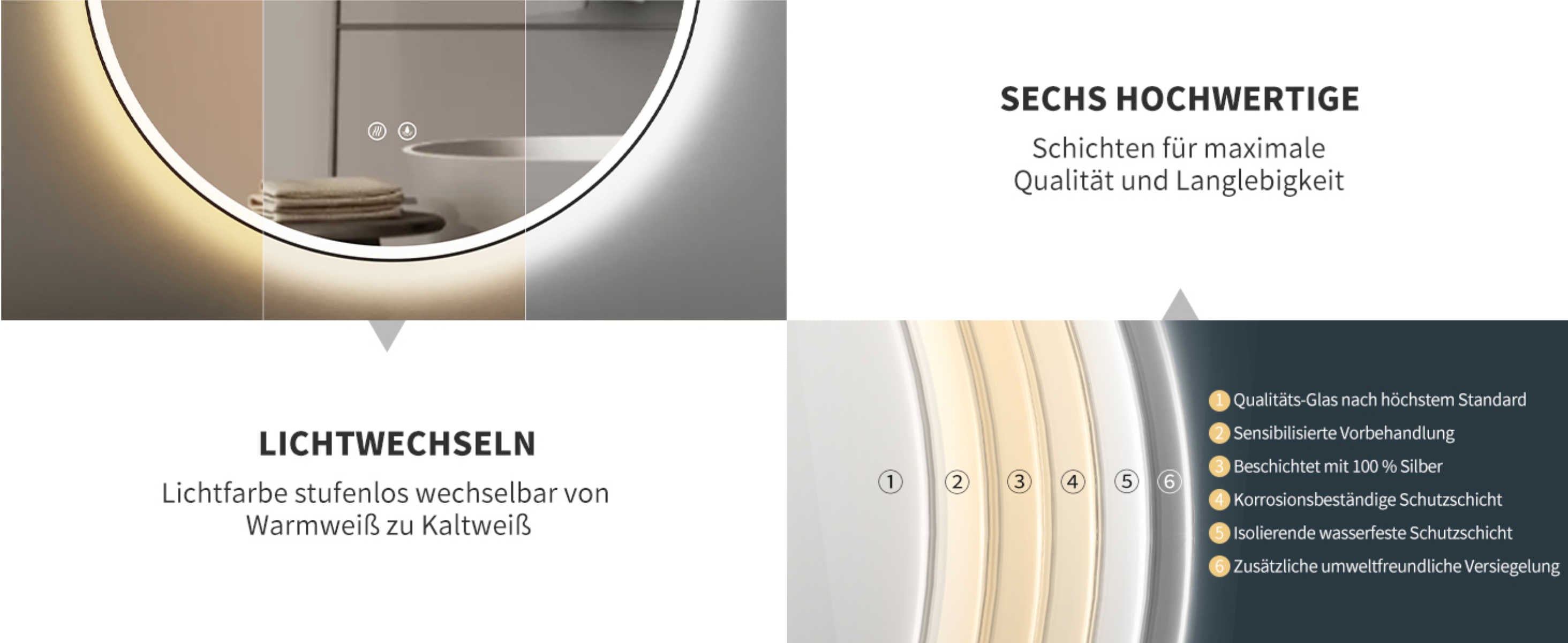 LED Badspiegel, design runder Badspiegel, Badspiegel mit led Beleuchtung