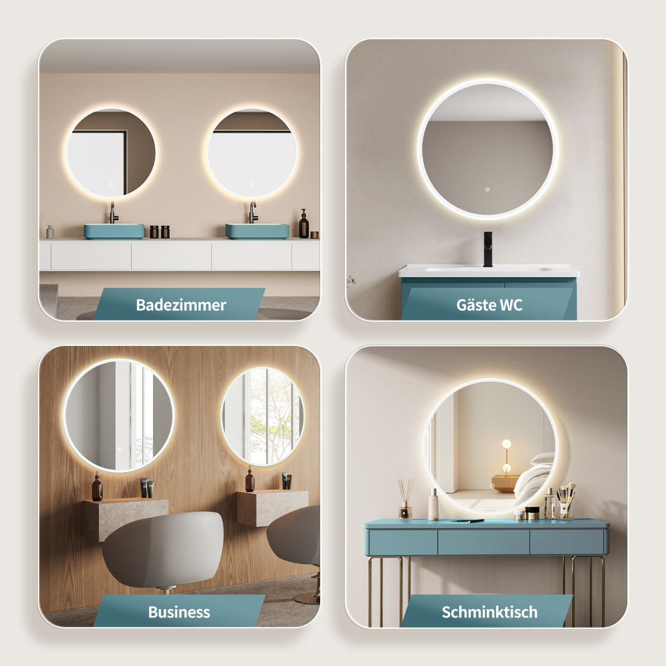LED Rundspiegel für Badezimmer mit Weiß Rahmen, Lichtwechsel