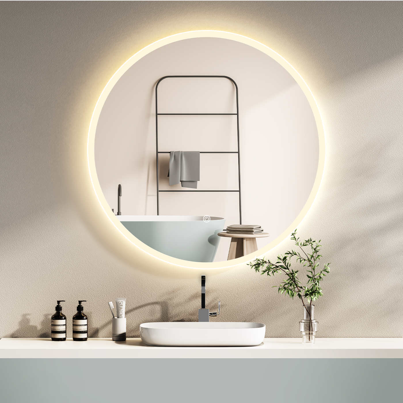 LED Badspiegel, design runder Badspiegel, Badspiegel mit led Beleuchtung, Lichtwechsel
