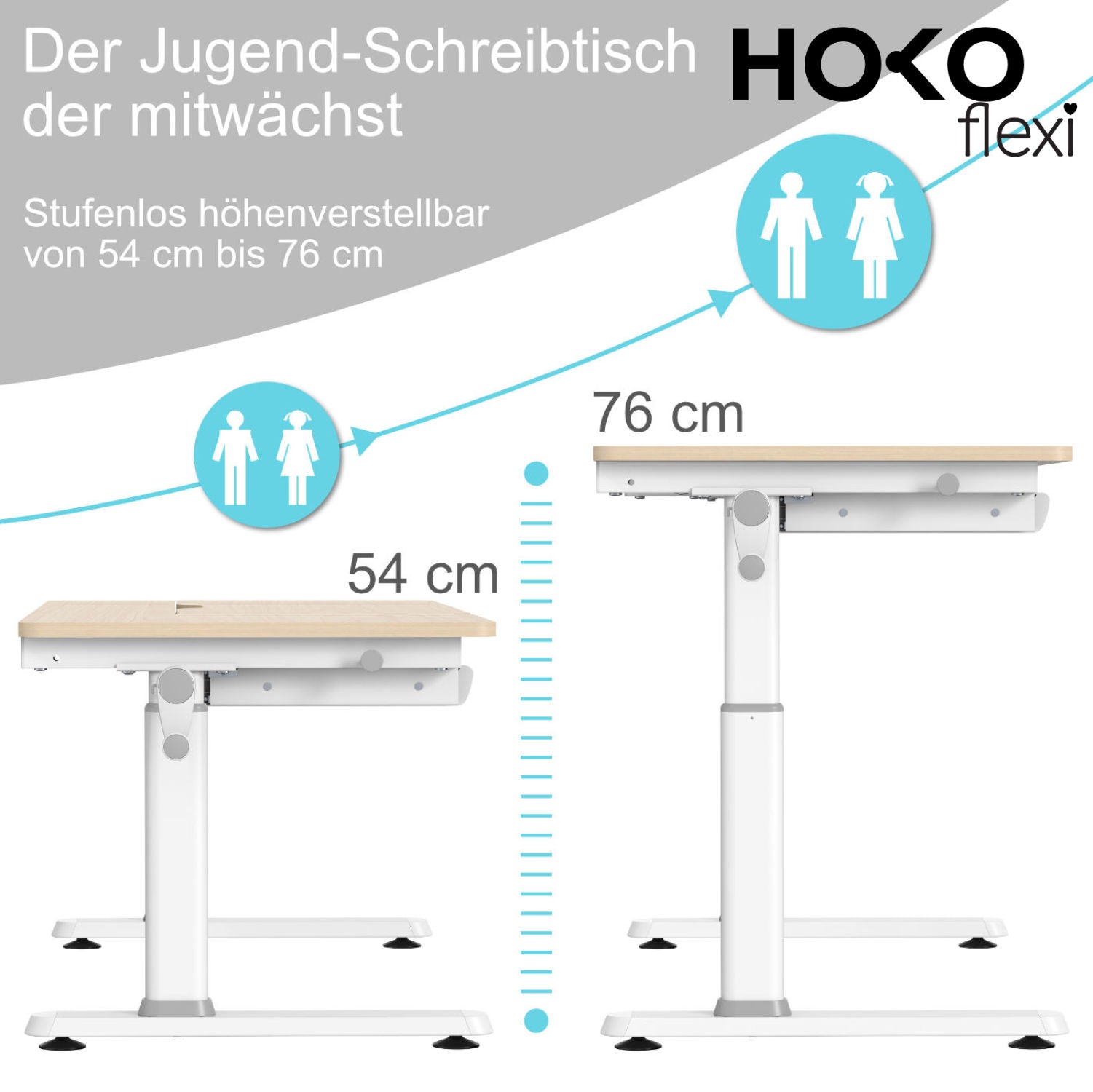 CELIN & ALVO Set Höhenverstellbar Kinderschreibtisch mit Verstellbarer Tischplatte + Buchstütze