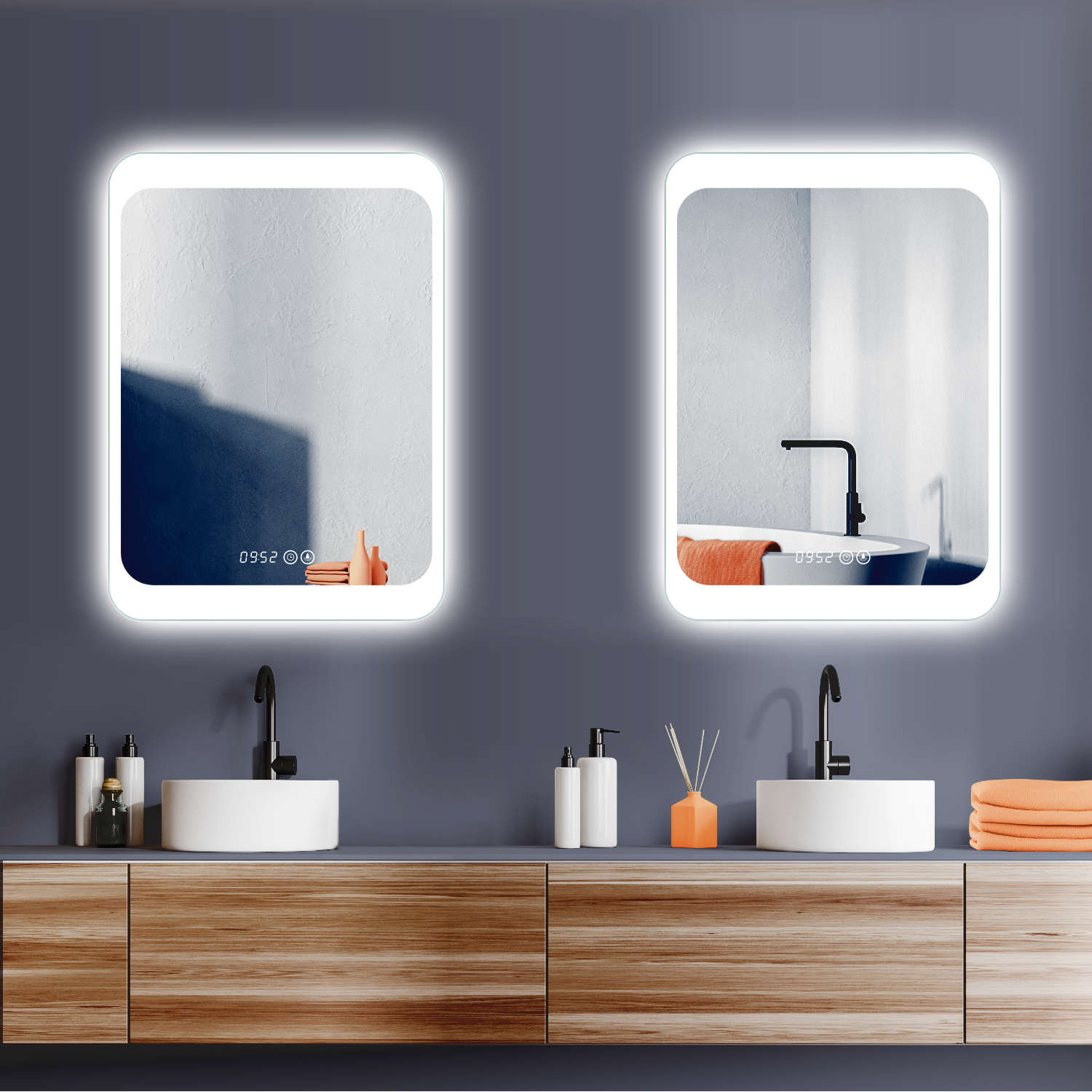 LED Licht Bad Wandspiegel mit DIGITAL UHR + Lichtwechsel
