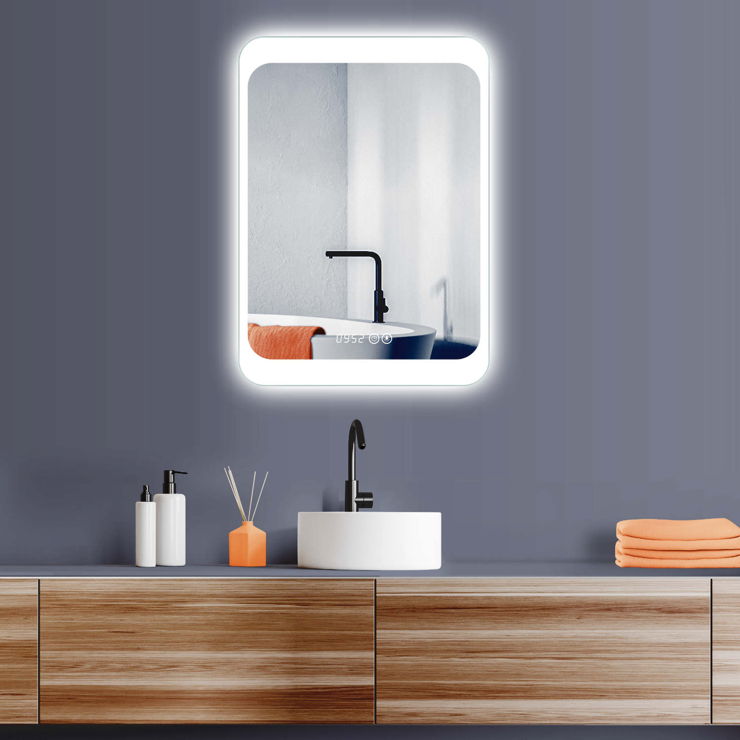 LED Licht Bad Wandspiegel mit DIGITAL UHR + Lichtwechsel