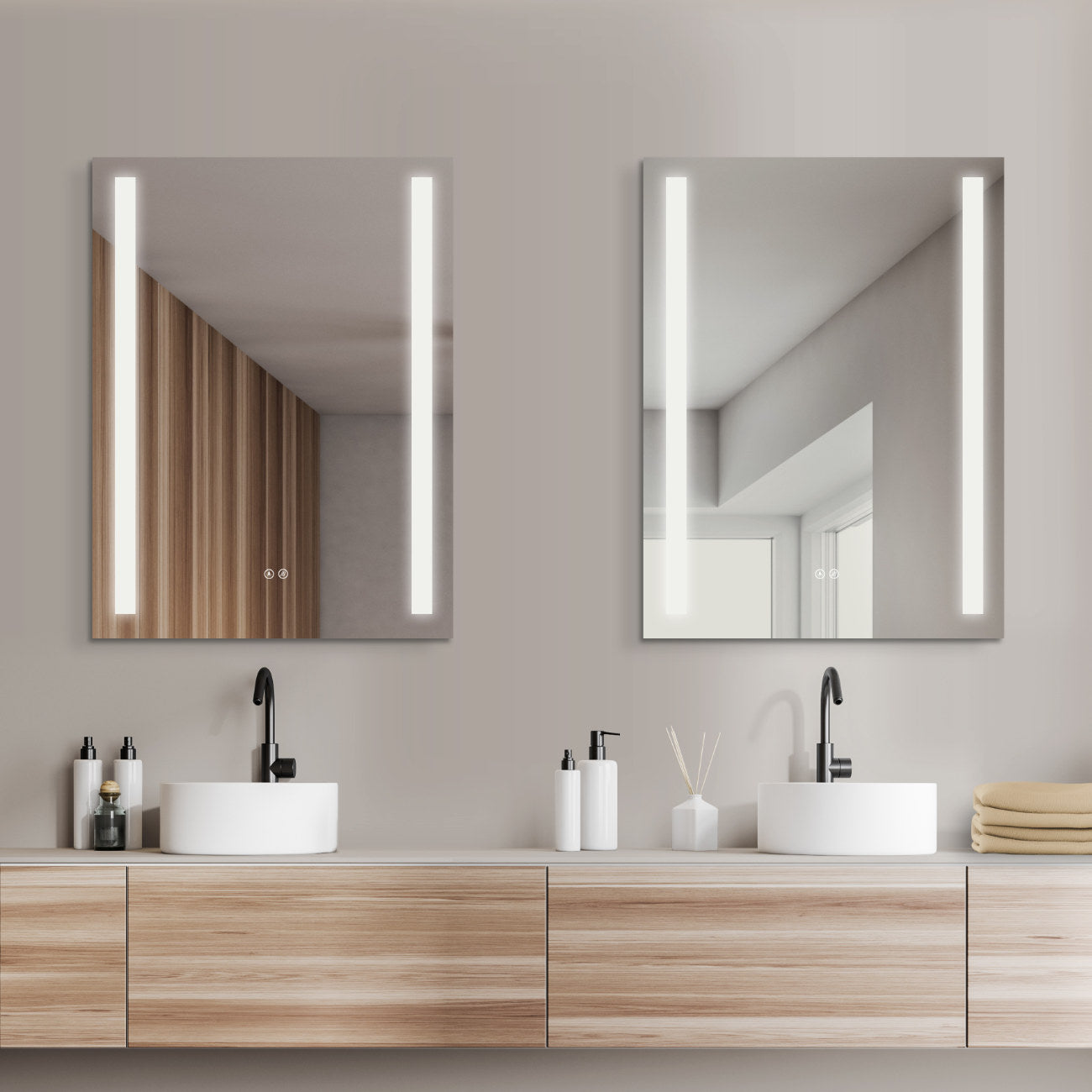 LED Badspiegel, Design-Badspiegel mit LED-Beleuchtung und Antibeschlag-Funktion