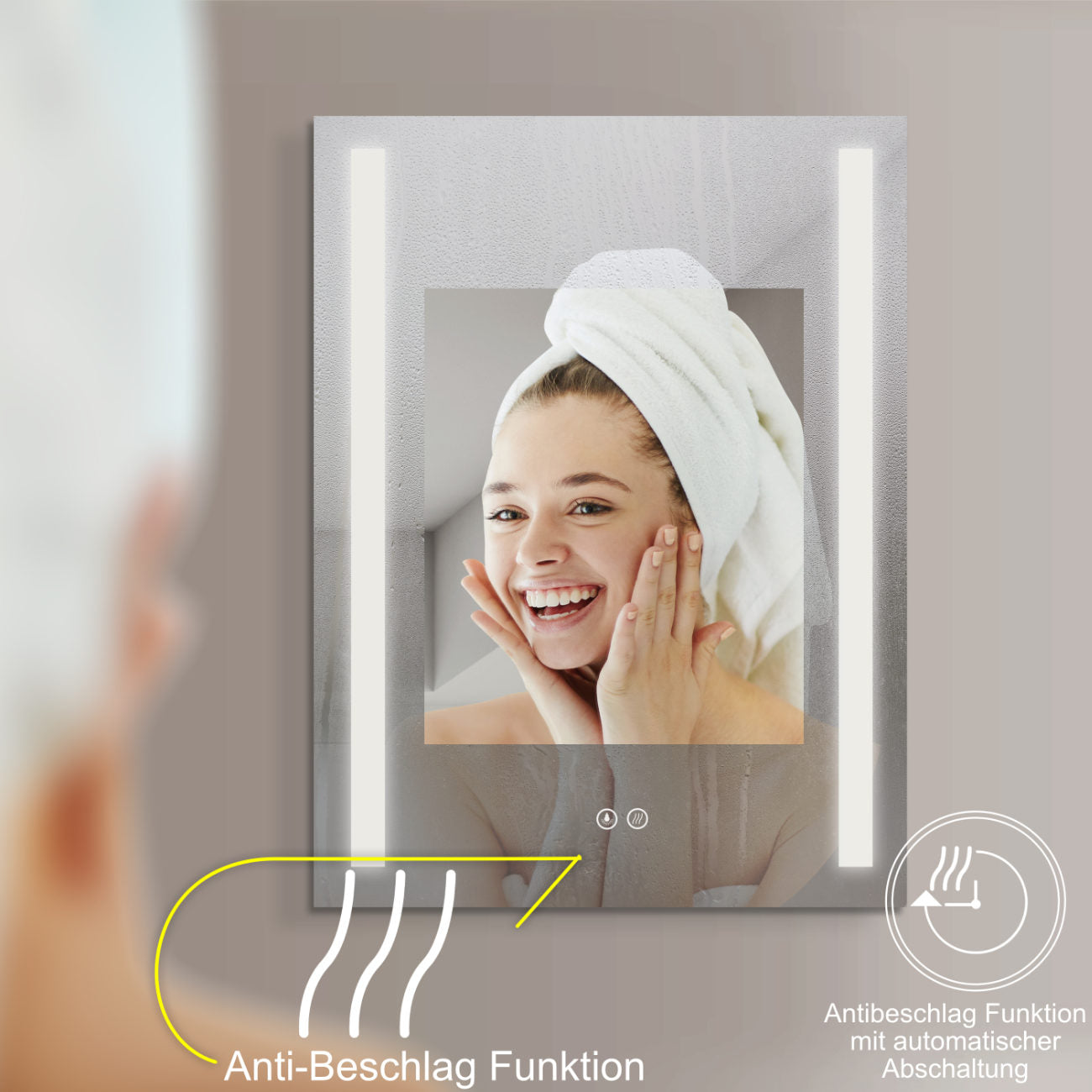 LED Badspiegel, Design-Badspiegel mit LED-Beleuchtung und Antibeschlag-Funktion