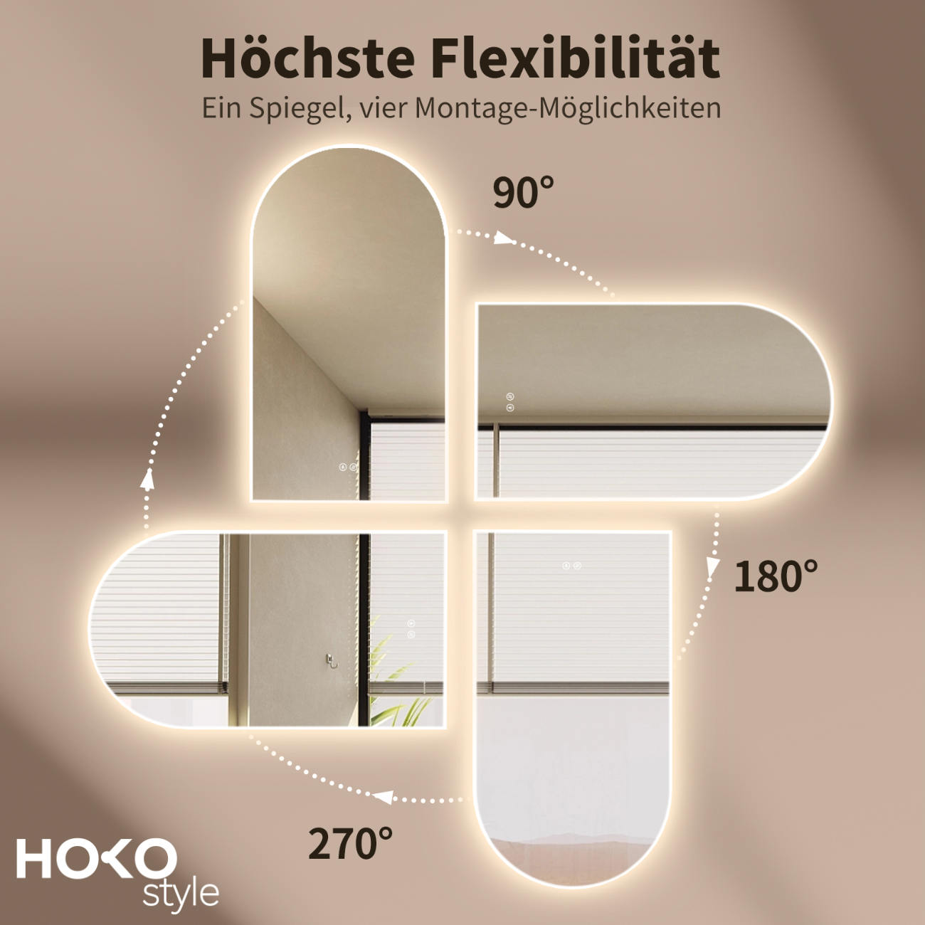 LED Badspiegel, Anti-Beschlag, Bogenform Wandspiegel, Lichtwechsel, Metall Rahmen Weiß