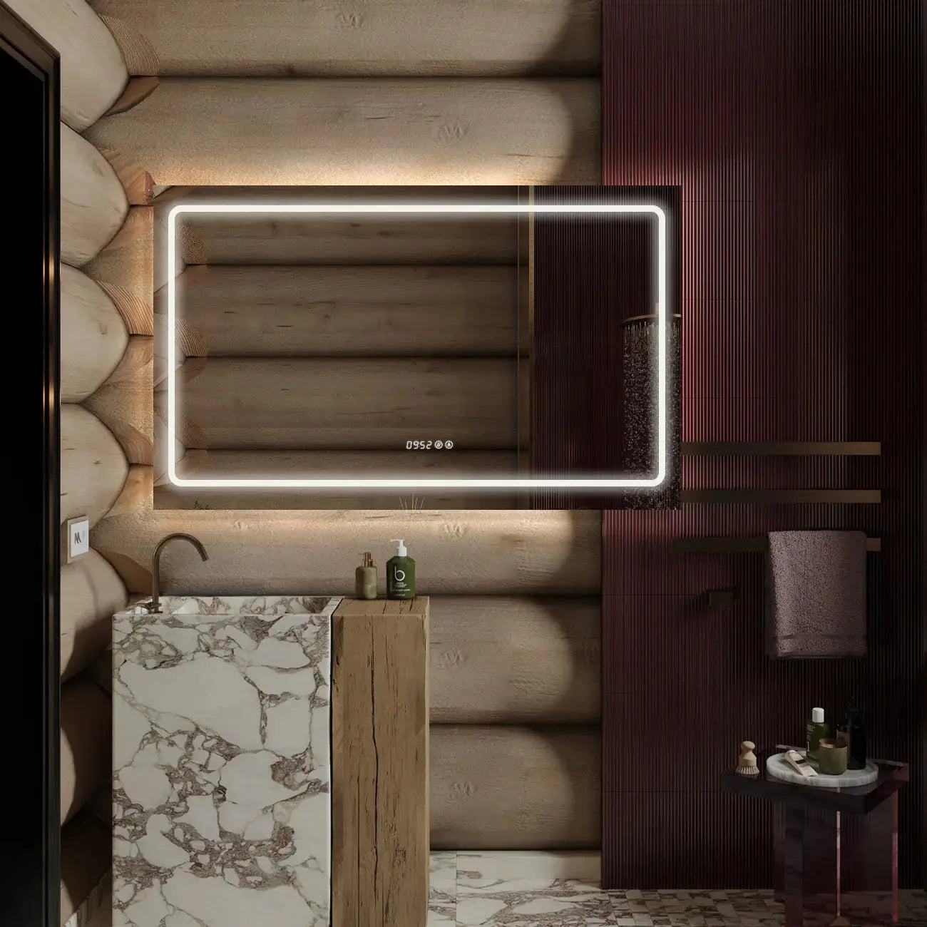 ANTIBESCHLAG LED Badspiegel 100x60 cm mit Uhr und Lichtwechsel - HOKO-Style