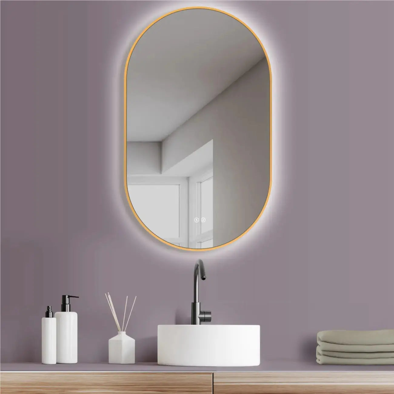 ANTIBESCHLAG LED Badspiegel oval mit Gold RAHMEN, Lichtwechsel **Wholesale Product** - HOKO-Style