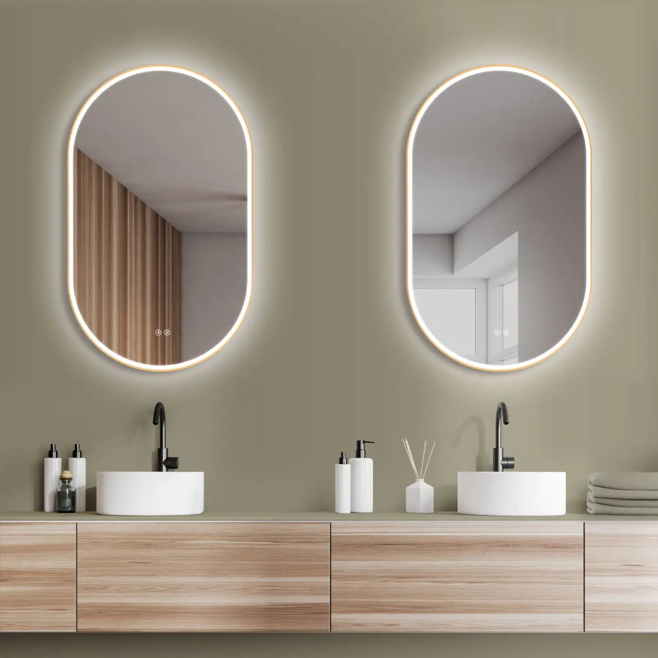 ANTIBESCHLAG oval Badespiegel mit LED Beleuchtung mit Gold RAHMEN - HOKO-Style