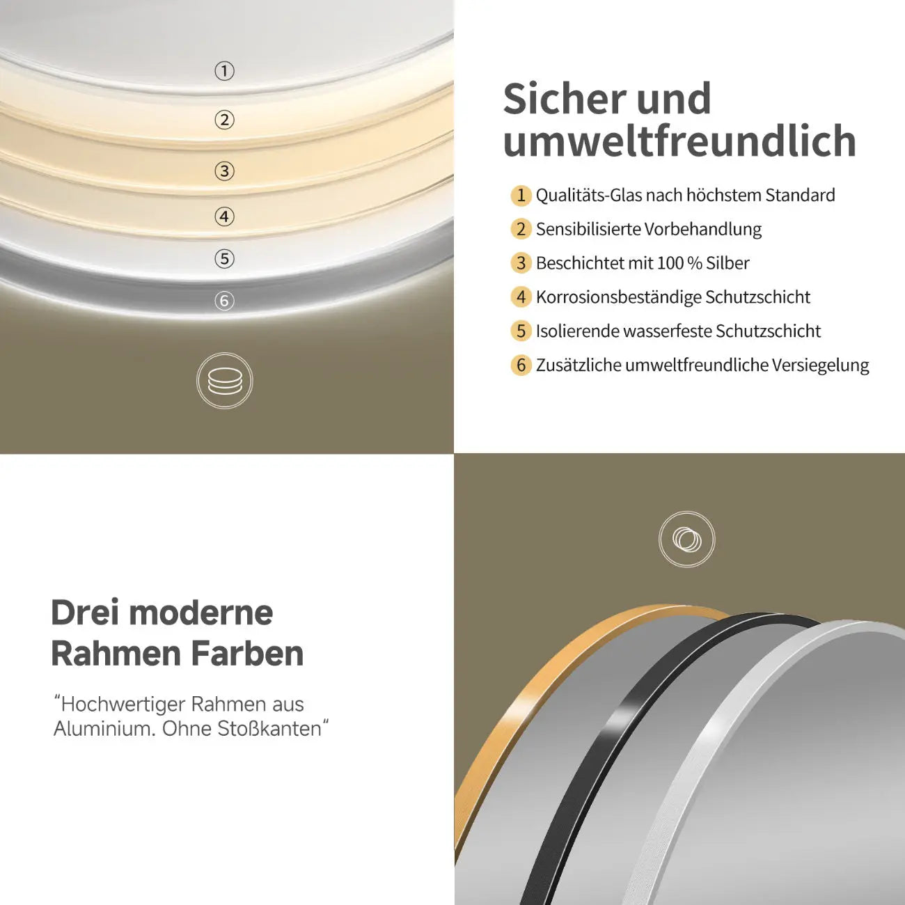 ANTIBESCHLAG oval Badespiegel mit LED Beleuchtung mit Gold RAHMEN - HOKO-Style