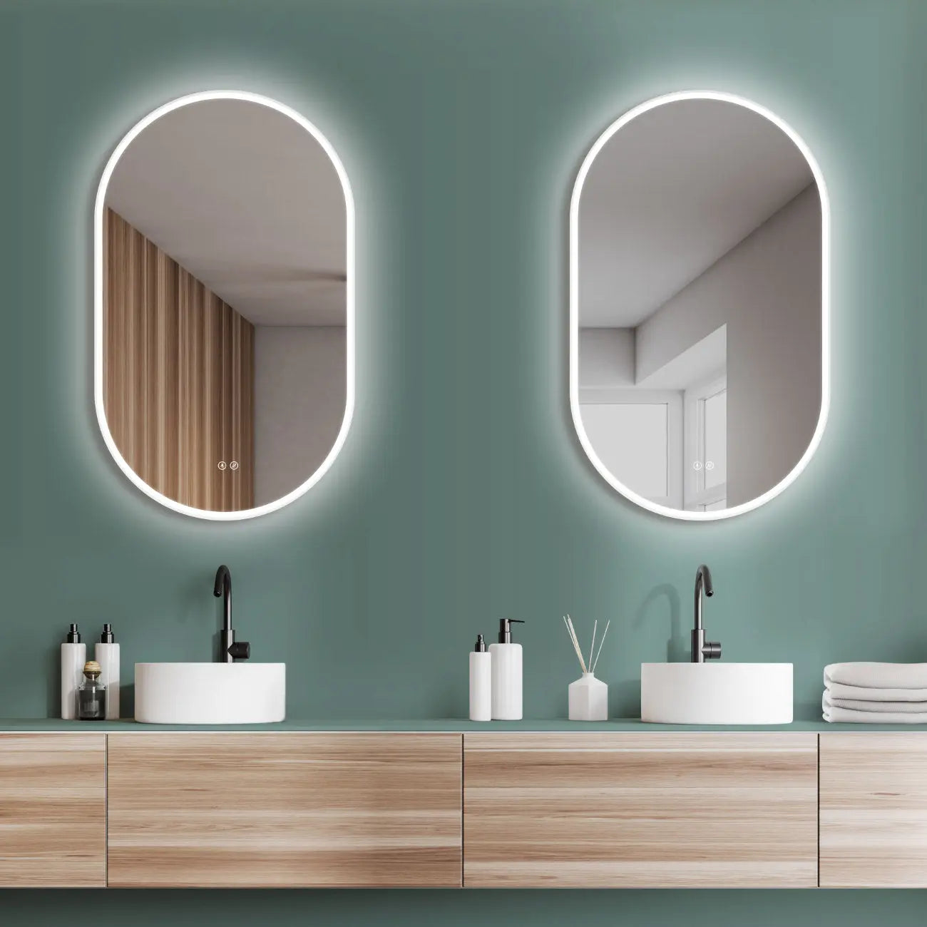 ANTIBESCHLAG oval Badespiegel mit LED Beleuchtung mit Weiß RAHMEN - HOKO-Style