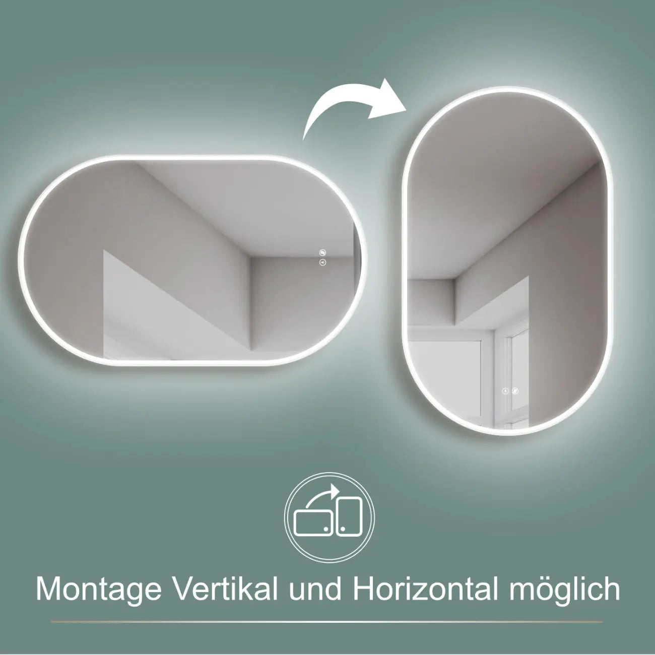 ANTIBESCHLAG oval Badespiegel mit LED Beleuchtung mit Weiß RAHMEN - HOKO-Style