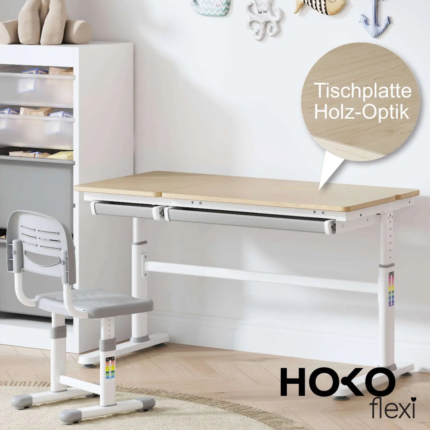 CELIN-Ergo-Study-Table manuell höhenverstellbar Kinder-Schreibtisch mit verstellbarer Tischplatte - HOKO-Style