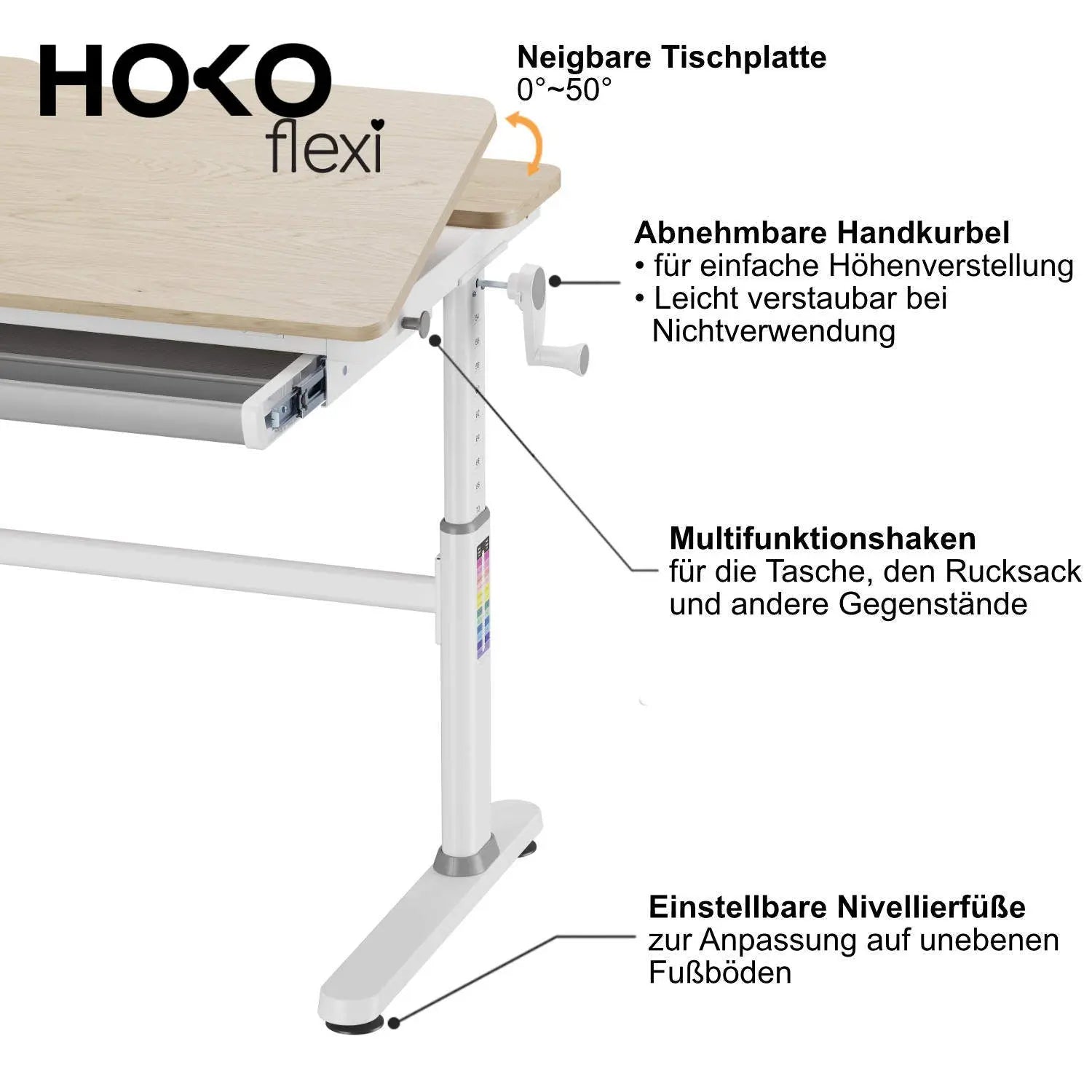 CELIN-Ergo-Study-Table manuell höhenverstellbar Kinder-Schreibtisch mit verstellbarer Tischplatte - HOKO-Style