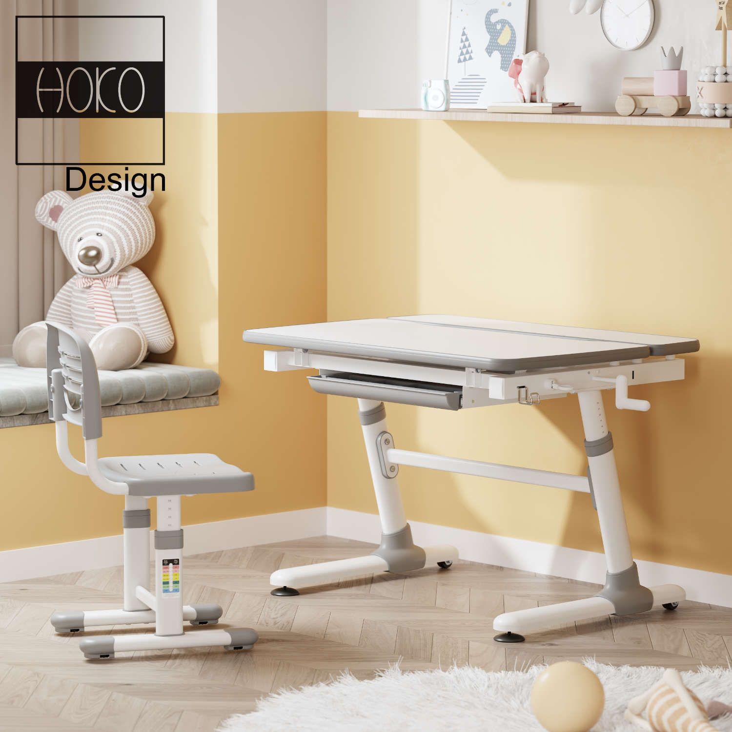 JOJO - ERGO-Learning-Table manuell Höhenverstellbar Kinder-Schreibtisch mit Verstellbarer Tischplatte