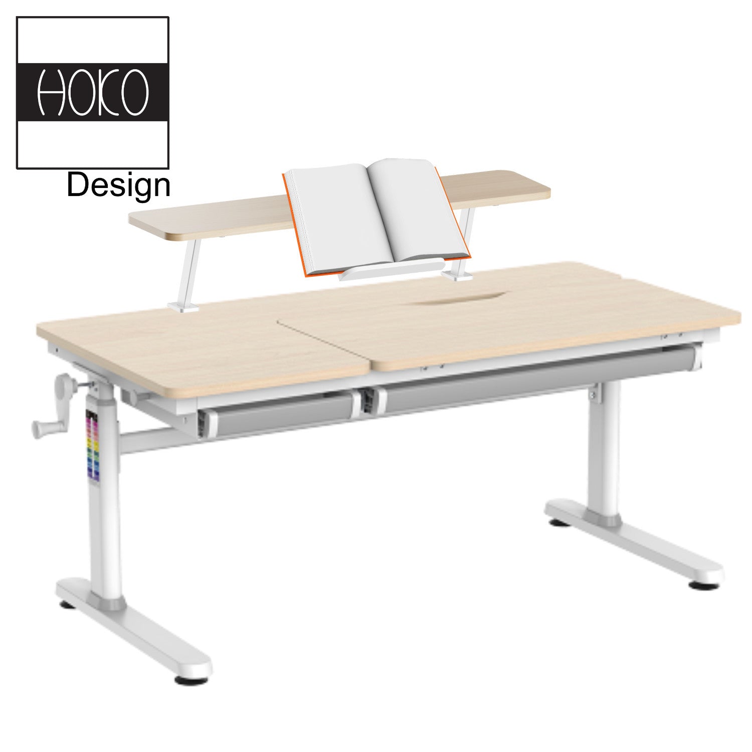 HOKO® Ergo-Study-Table COMPAKT. Höhenverstellbar Kinderschreibtisch mit Verstellbarer Tischplatte und mit Buchstütze