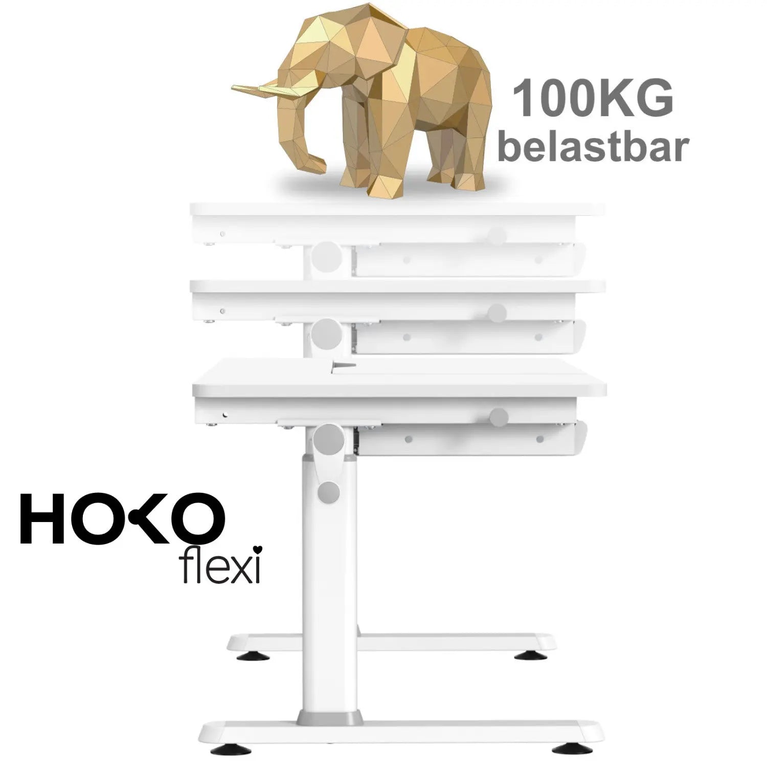 ELIN-Ergo-Study-Table manuell höhenverstellbar Kinder-Schreibtisch mit verstellbarer Tischplatte, Weiß - HOKO-Style