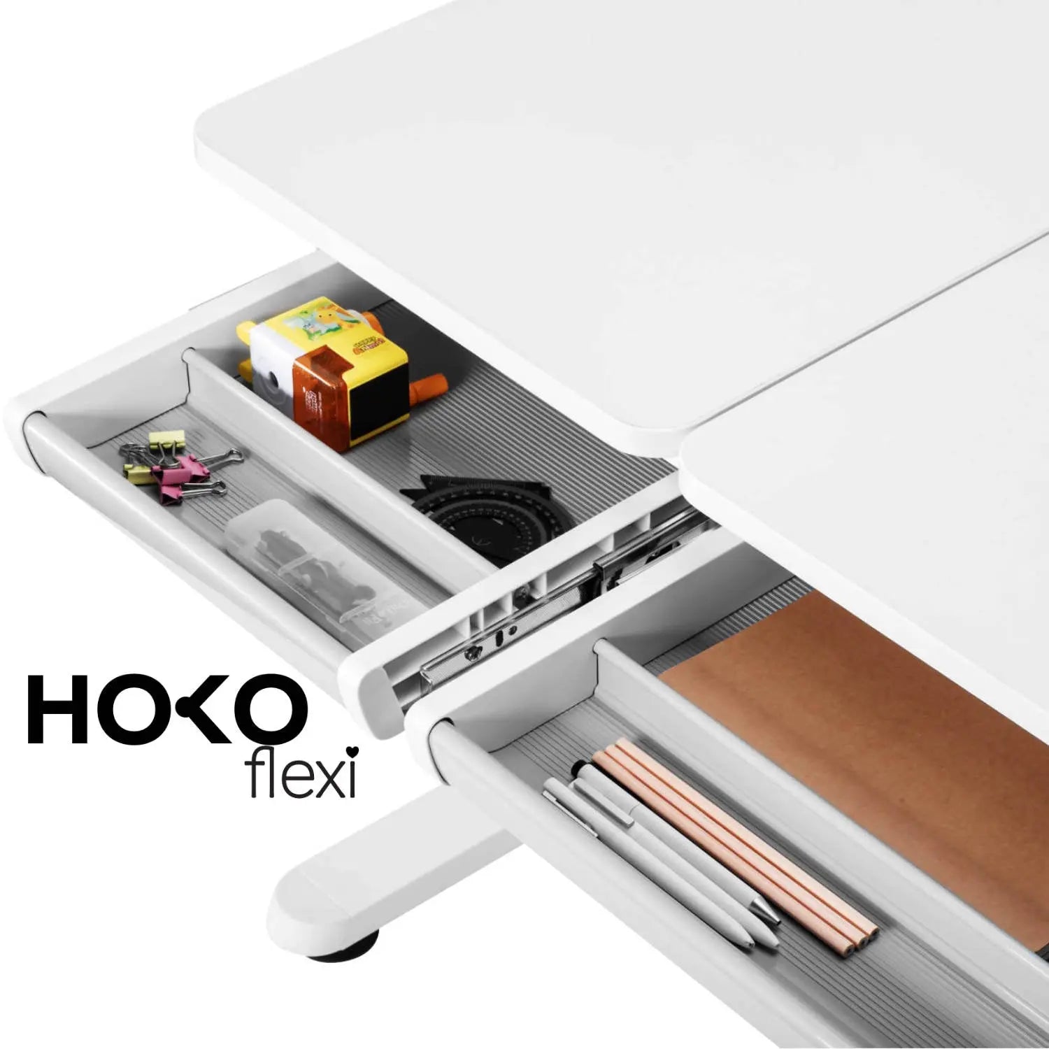 ELIN-Ergo-Study-Table manuell höhenverstellbar Kinder-Schreibtisch mit verstellbarer Tischplatte, Weiß - HOKO-Style