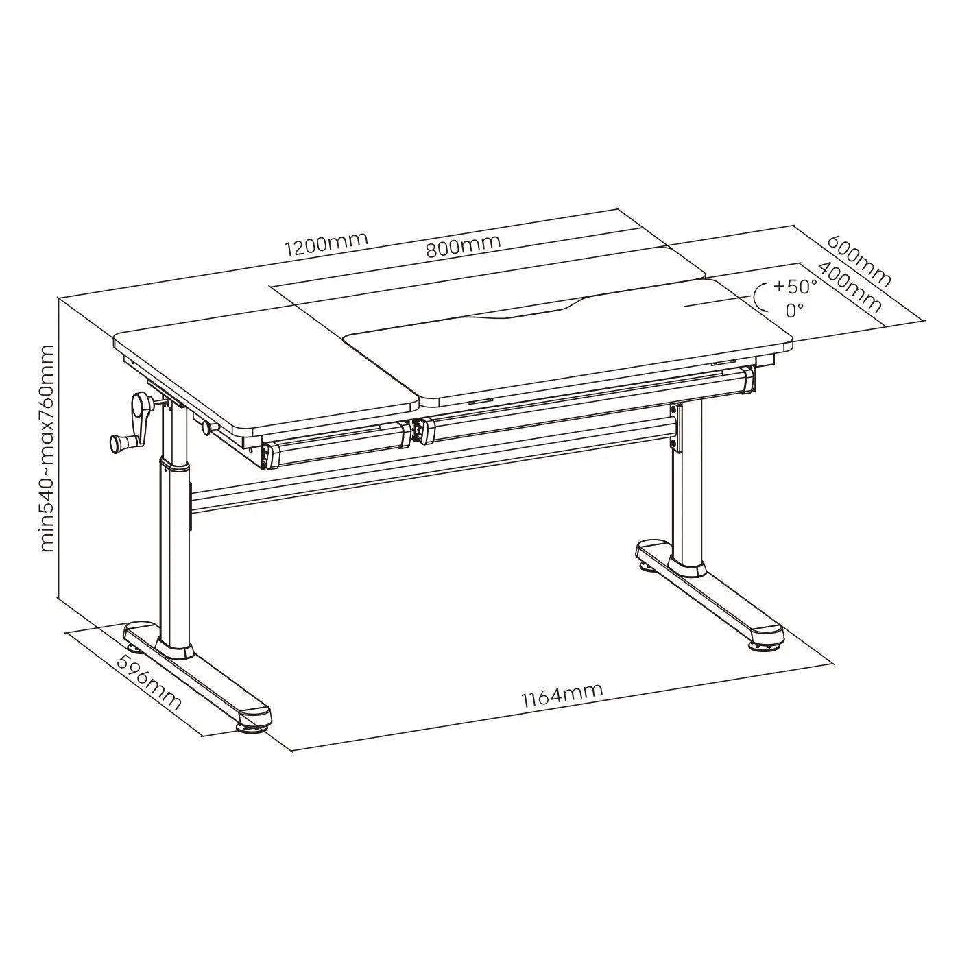 ELIN-Ergo-Study-Table manuell höhenverstellbar Kinder-Schreibtisch mit verstellbarer Tischplatte, Weiß - HOKO-Style