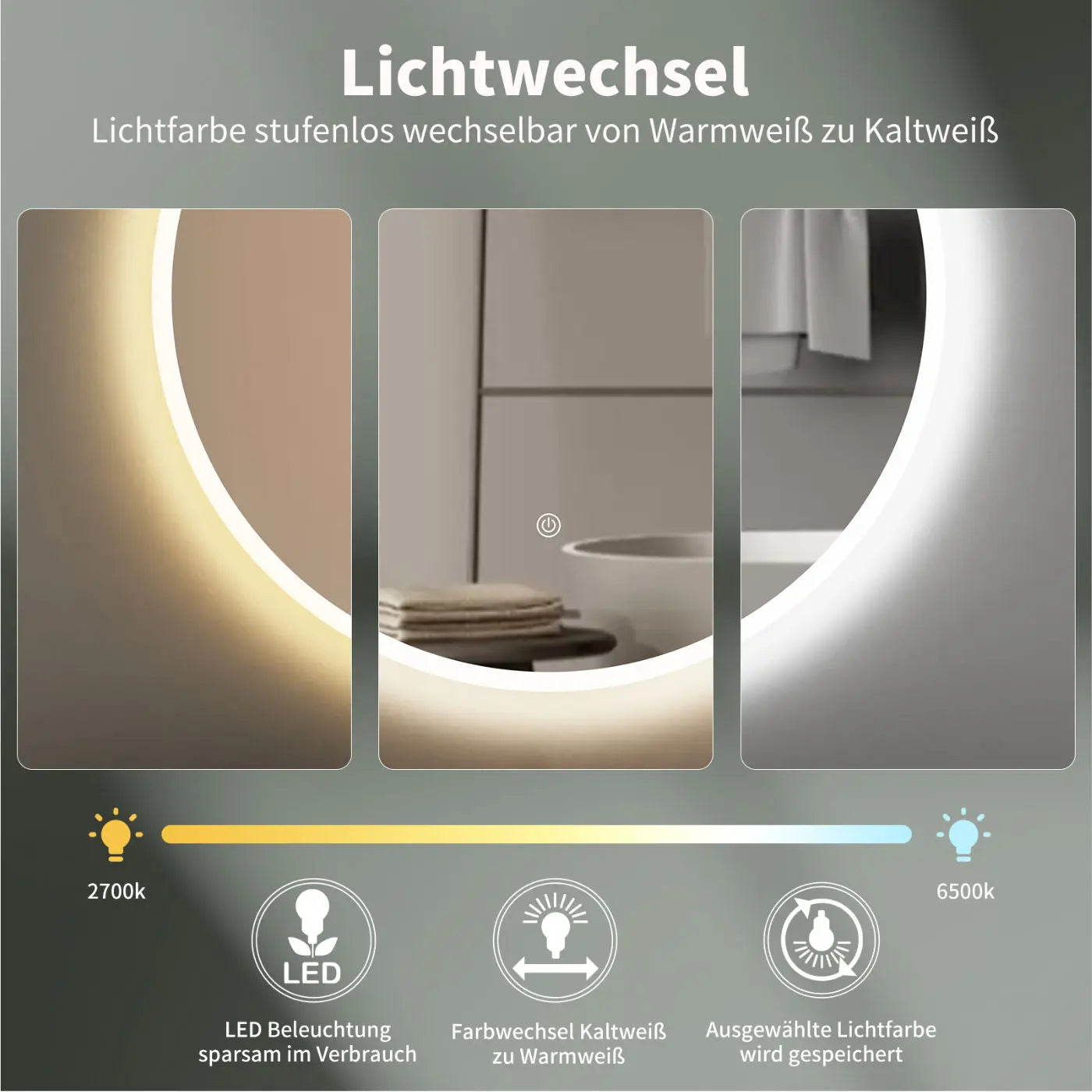 LED Rundspiegel für Badezimmer mit Lichtwechsel Warmweiß / Kaltweiß - HOKO-Style
