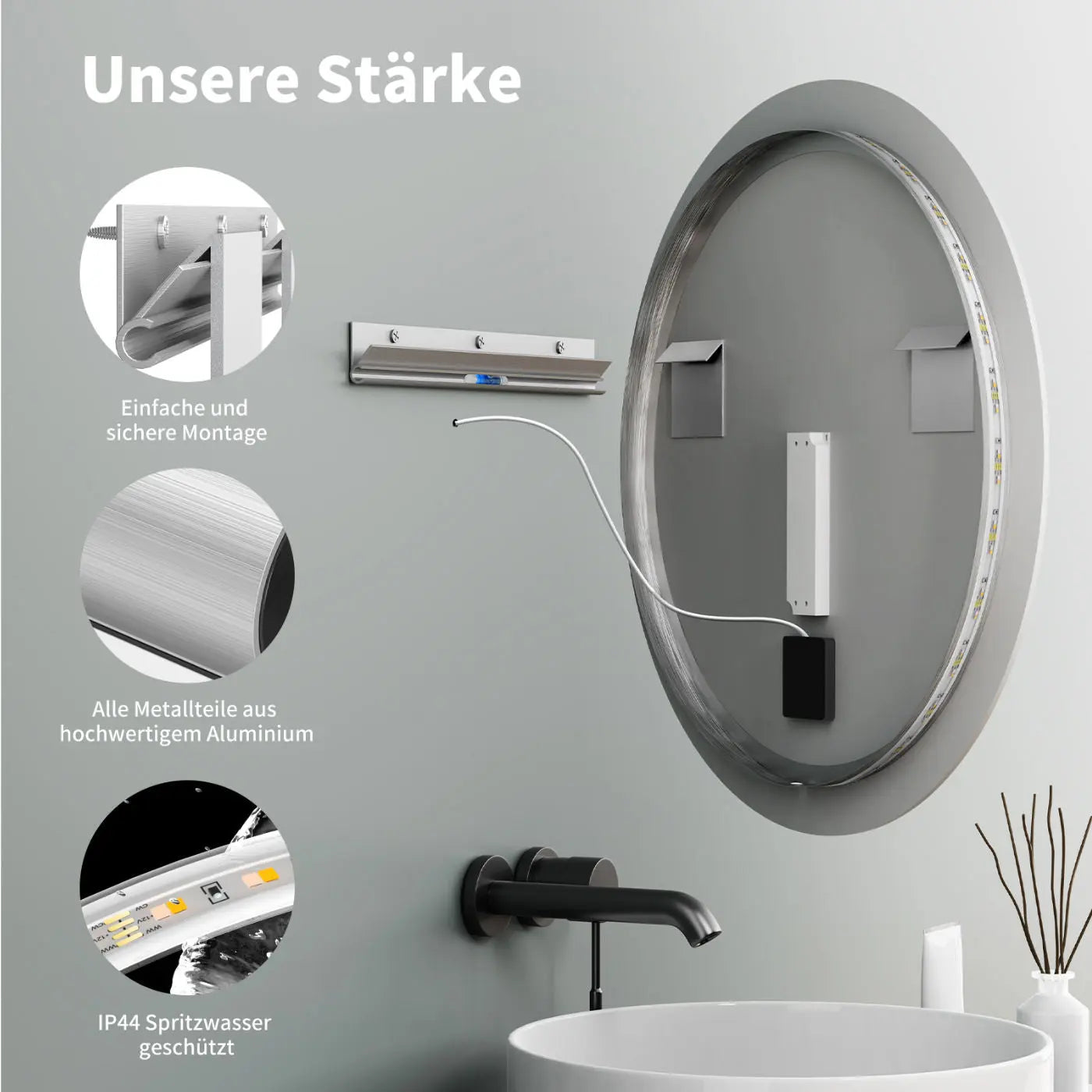 LED Rundspiegel für Badezimmer mit Lichtwechsel Warmweiß / Kaltweiß - HOKO-Style