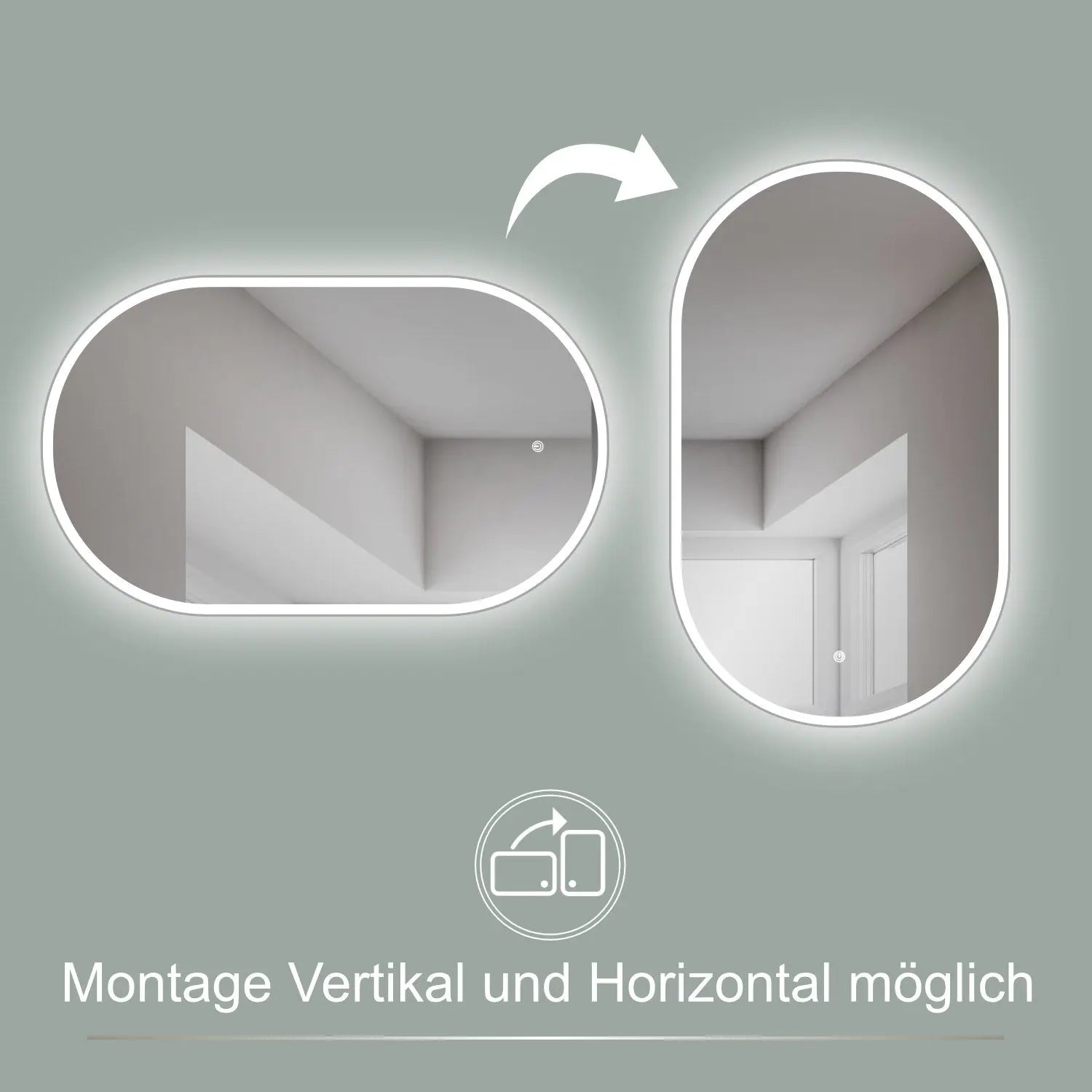 Wandspiegel mit Beleuchtung / LED Badespiegel oval ohne Rahmen + Lichtwechsel - HOKO-Style