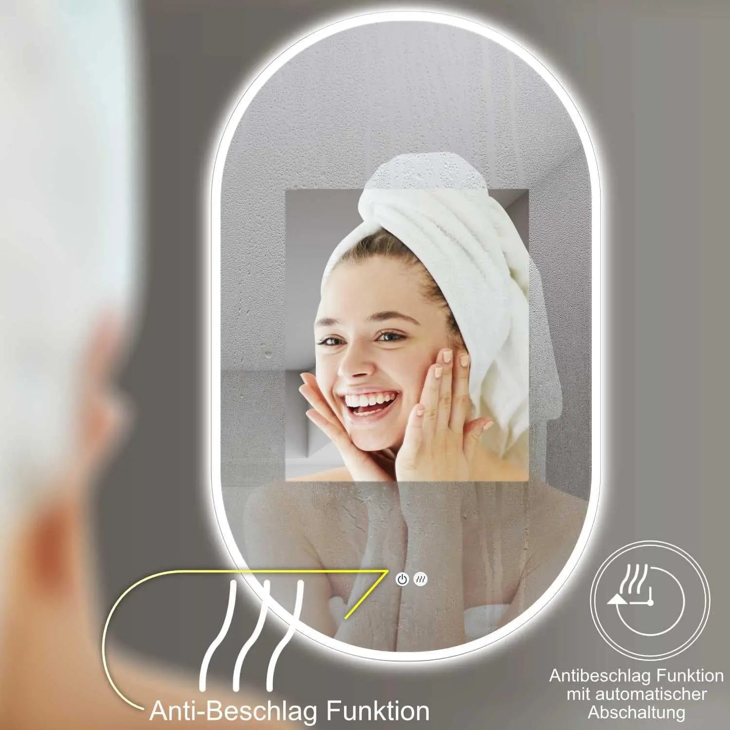 LED Badspiegel oval rahmenlos mit Antibeschlagfunktion & einstellbarer Lichtfarbe - HOKO-Style