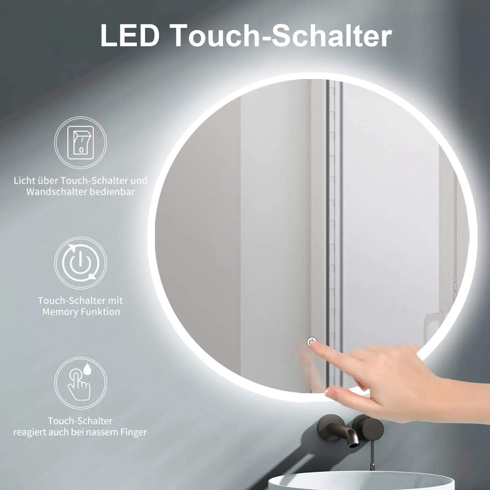 LED Badspiegel rund mit Lichtwechsel von Warmweiß zu Kaltweiß - HOKO-Style