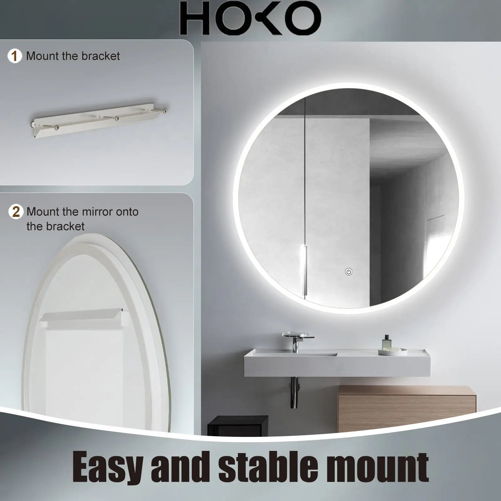 LED Badspiegel rund mit Lichtwechsel von Warmweiß zu Kaltweiß - HOKO-Style