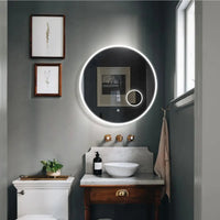 LED round mirror with integrated cosmetic mirror and with warm white / cold white light change.