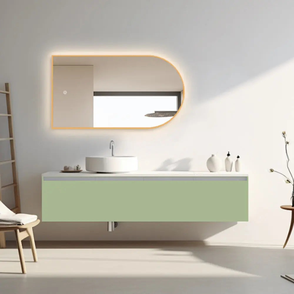 LED Wandspiegel, Bogenform mit Gold Metall Rahmen, Lichtwechsel - HOKO-Style