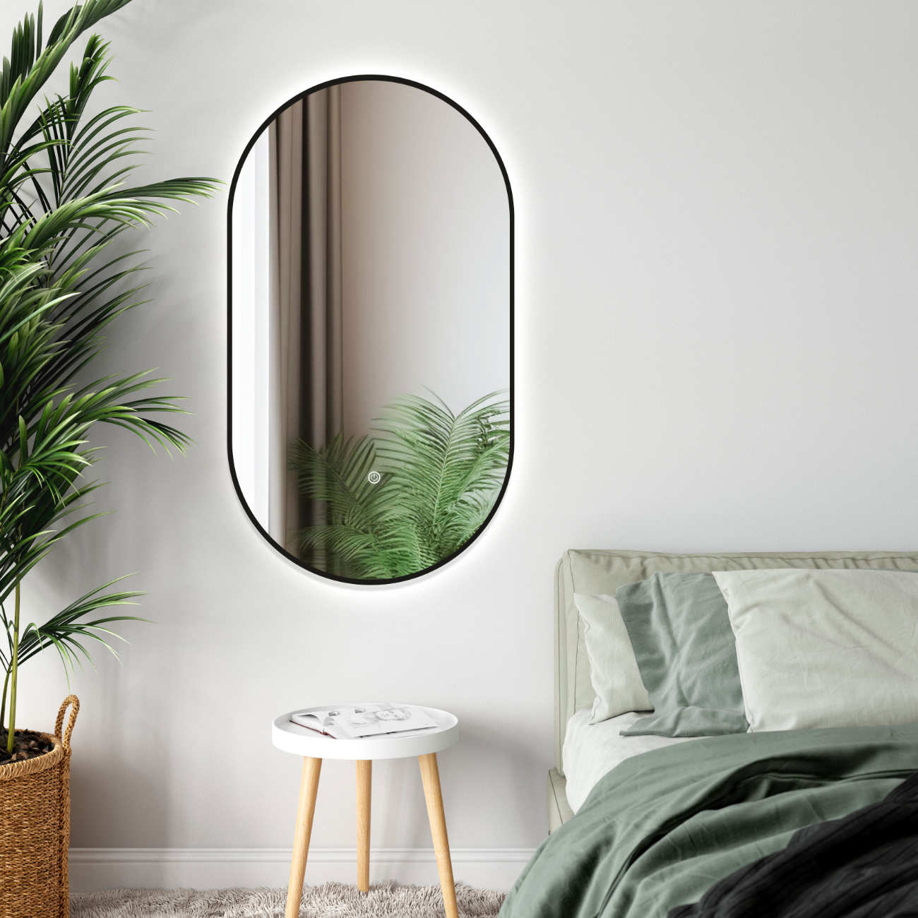 LED Badspiegel, design oval Dekor Spiegel, Badspiegel mit led Beleuchtung, Metall Rahmen