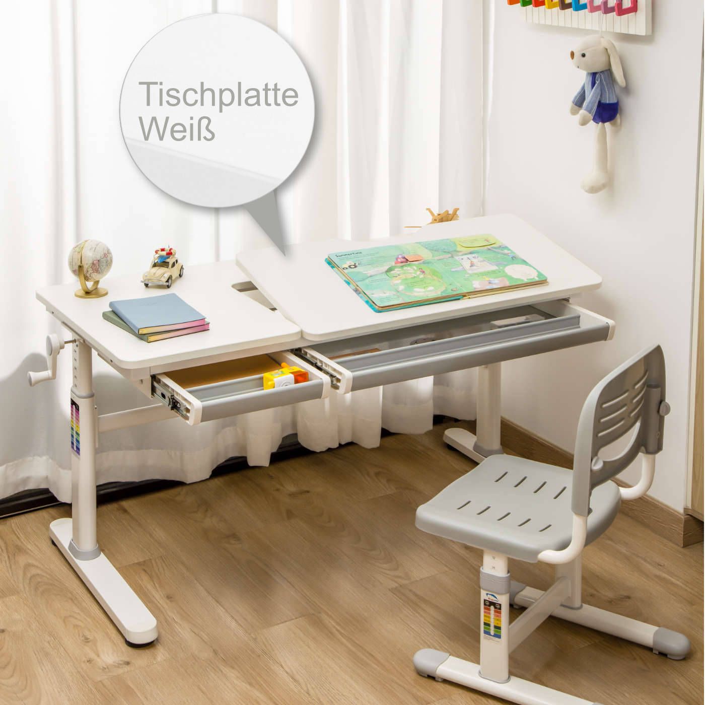 manuell höhenverstellbar Kinder-Schreibtisch mit verstellbarer Tischplatte