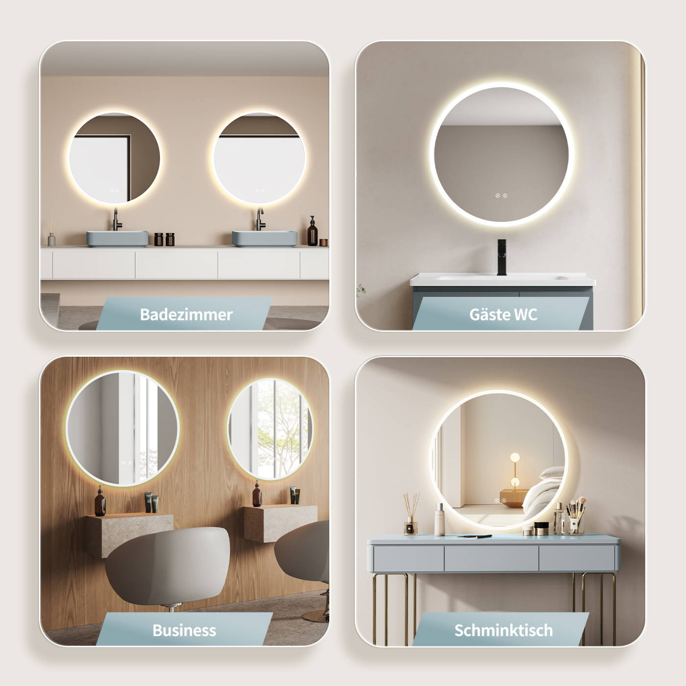 LED Badspiegel, design runder Badspiegel, Badspiegel mit led Beleuchtung