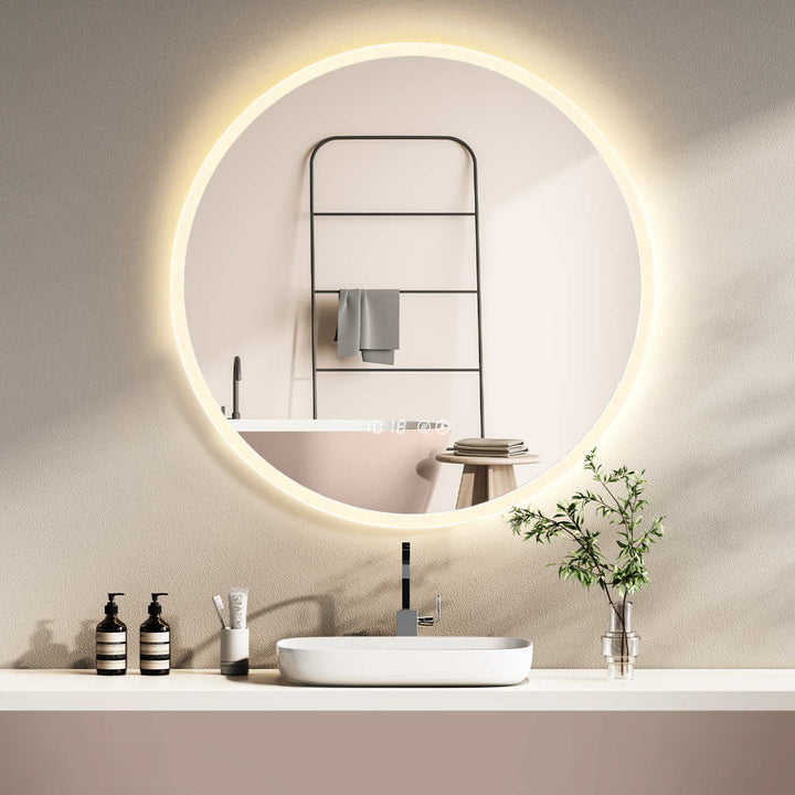 ANTIBESCHLAG + Digital Uhr LED Rundspiegel fürs Bad mit Spiegelheizung + Lichtwechsel