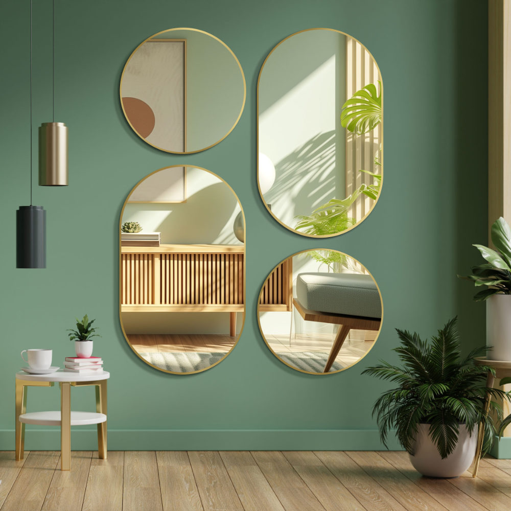 Dekor runder Wandspiegel, runder Spiegel mit Gold Metall Rahmen
